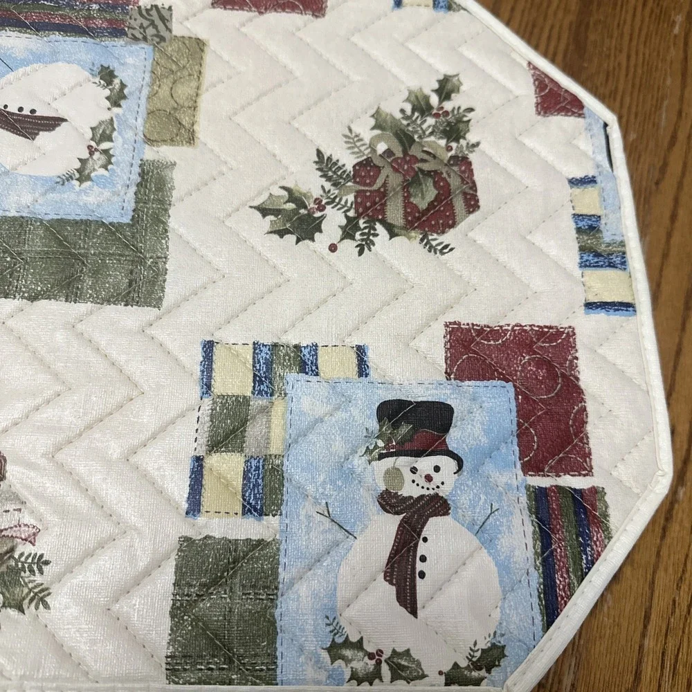 Set Of 8 Vintage‎ Quilted Wipeable Winter Placemats Snowman Cottage Core